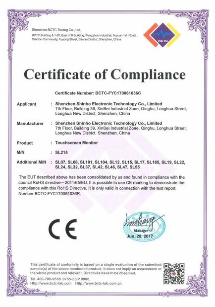 China Shenzhen Shinho Electronic Technology Co., Limited Certificações