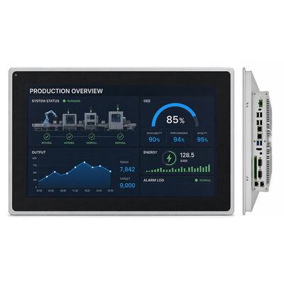 Bom preço PC de painel de toque incorporado com 1000 nits de brilho, classificação IP65 frontal e 9V-36V de alta tensão para uso industrial em linha